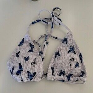 SHEIN white and blue butterfly bikini top size M